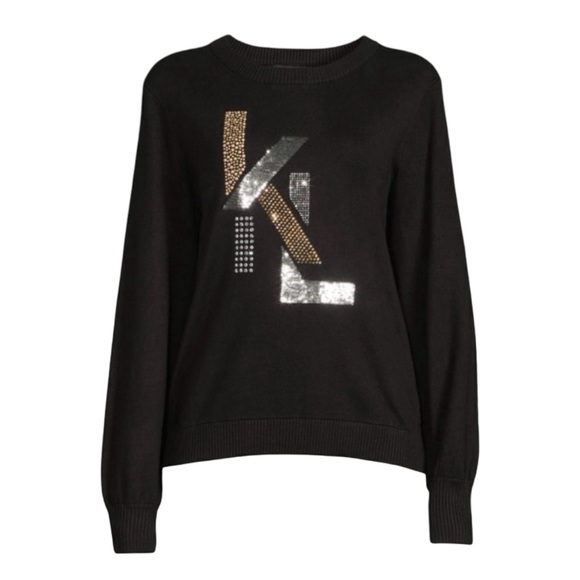 Karl Lagerfeld Sweaters - Karl Lagerfeld Paris Embellished Logo Sweatshirt black - sz Medium